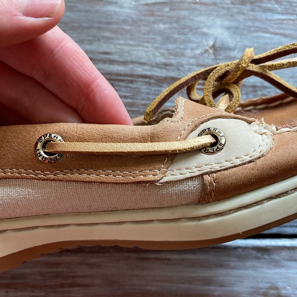 Sperry Women's Angelfish Boat Shoe Oat Color Gold Shimmer Leather Laces Size 7 - Picture 12 of 12